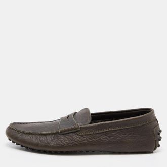 Tod's Tods Olive Green Leather Penny Slip On Loafers