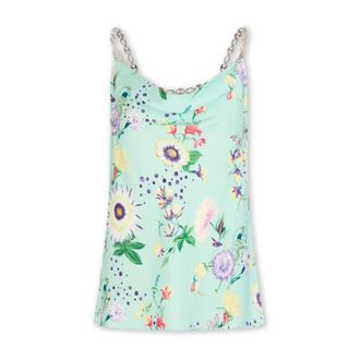 Paco Rabanne Top de Sat&eacute;n con Estampado Floral y Detalles de Cadena - Tops - Mujer - Multicolor - 2XS
