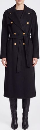 Alberta Ferretti Cappotto lungo doppiopetto in lana e cashmere con cintura