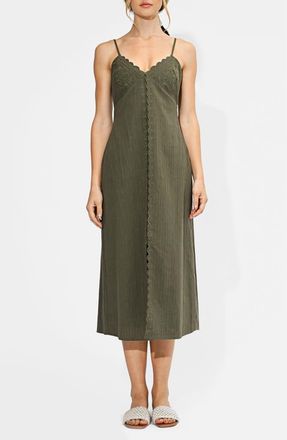 Adelyn Rae Millie Embroidered Midi Slipdress in Olive at Nordstrom, Size X-Large