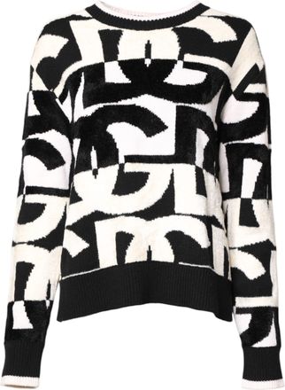 Dolce & Gabbana White Black Logo Print Women Pullover Womens Sweater