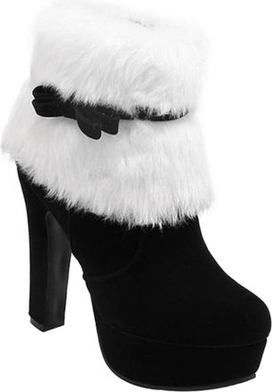 Yarnow Christmas High Heel Plush Ankle Boot Side Zipper and Short for Winter Xmas Occasions for Women