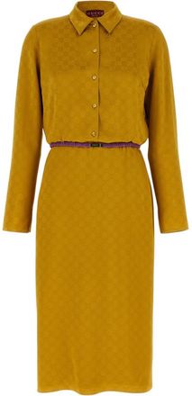 Gucci Yellow Jacquard Shirt Collar Midi Dress