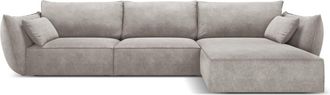 MICADONI Sofá esquinero derecho 4 plazas de tejido chenilla gris claro