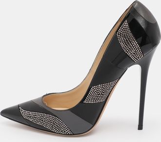 Jimmy Choo London Black/grey Leather And Suede Embellished Pointed Toe Pumps