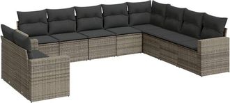 vidaXL Set De Sof&aacute;s De Jard&iacute;n 10 Pzas Con Cojines Rat&aacute;n Sint&eacute;tico Gris Vidaxl