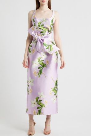 Julia Jordan Floral Print Sleeveless Satin Midi Dress in Lavender Multi at Nordstrom, Size 16