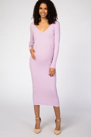 Pinkblush V-Neck Long Sleeve Fitted Maxi Dress in Lavender at Nordstrom, Size Small