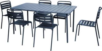 Sweeek 6-8 seater rectangular steel garden table set with 6 chairs, Amelia, Marine blue, 160x90x72.5 cm