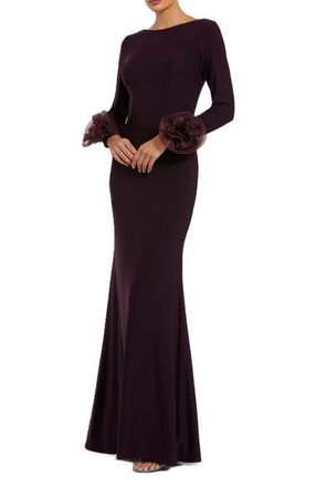 Mac Duggal Long Sleeve Fitted Jersey Gown With 3D Flowers in Amethyst at Nordstrom, Size X-Small