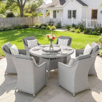 OUTSUNNY Rattan Garden Dining Set with Turntable, Aluminium Frame, Grey