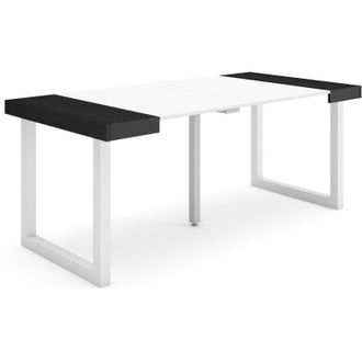 Skraut Home Mesa Consola Extensible, Mesa Comedor Plegable, 180, Para 8 Comensales, Patas Madera Maciza, Estilo Moderno, Blanco Y Negro - Skraut Home