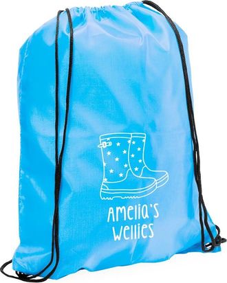 eBuy GB Personalised Welly Boot Bag, Kids Unisex Drawstring Bag for Wellies Boot Backpack, Girls Boys Rucksack, Childrens Welly Bag (Light Blue)