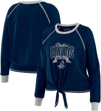 WEAR by Erin Andrews Womens WEAR by Erin Andrews Navy/Silver Dallas Cowboys Plus Size Tie-Front Long Sleeve Top at Nordstrom, Size 1X