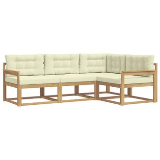 vidaXL Conjunto De Sof&aacute;s De Exterior 3 Pcs Blanco Y Crema Poli&eacute;ster Vidaxl