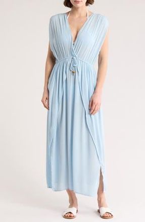 Boho Me V-Neck Front Tie Cover-Up Maxi Dress in Blue at Nordstrom Rack, Size Medium