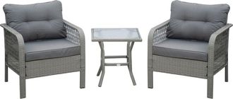 OUTSUNNY 3 Pieces Patio Rattan Bistro Set with Tempered Glass Table Grey