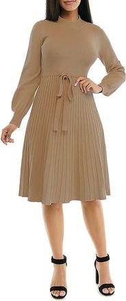 Nina Leonard Tie Waist Fit & Flare Sweater Dress in Tan at Nordstrom Rack, Size X-Large