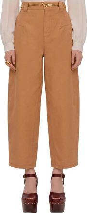 Chlo&eacute; Chlo 0 2 3 Grained Leather Wide-Leg Pants - Dames - Wijde Broeken - Roze - M - Leer - Broeken