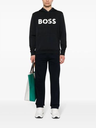 HUGO BOSS Soody Rubberized Logo Hoodie Sweatshirt In Navy Blue
