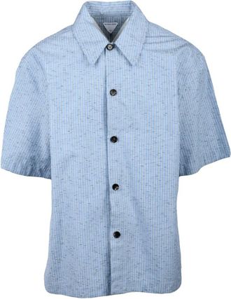 Bottega Veneta Short Sleeve Shirts - Heren - Korte mouwen Overhemden - Blauw - XL - Katoen - Overhemden