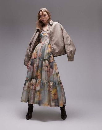 & Other Stories linen blend midi dress in floral print-Multi
