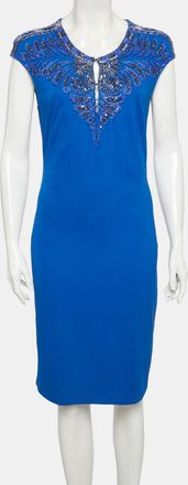 Roberto Cavalli Blue Jersey Embellished Mini Dress