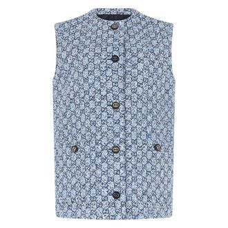 Gucci Gg Tweed Vest - female - Gucci - Waistcoats - Blue - M - Jackets