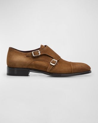 Brioni Mens York Suede Double-Monk Strap Loafers