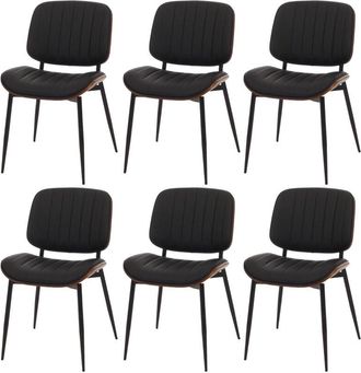 Hhg Hhg - Juego De 6 Sillas De Comedor 182, Silla De Cocina, Madera Curvada Imitaci&oacute;n Cuero Oeko-tex Mvg, Aspecto Nogal, Negro