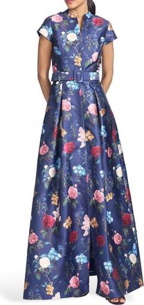 Sachin & Babi Marta Floral Belted Gown in Midnight Magic Garden at Nordstrom, Size 16W