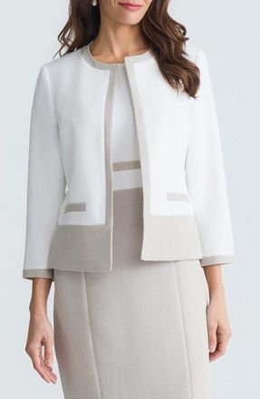 Kasper Colorblock Crepe Cardigan in Lily White/Smr Stripe at Nordstrom, Size 12