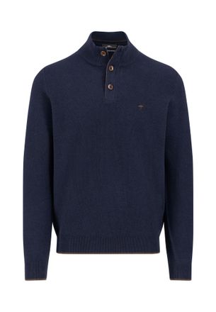 Fynch-Hatton Cotton Pullover with Button Down and Stand-Up Collar, navy, L