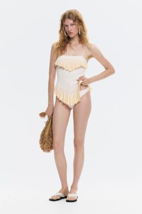 H&M Flounced Pointelle-knit Top in White/yellow at Nordstrom, Size X-Small