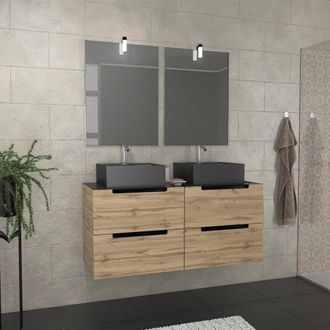 Aurlane Mueble Ba&ntilde;o 120cm Roble Y Negro- Lavabos Cuadrados- Espejos Apliques 55x75
