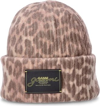 Ganni GRAPHIC WOOL MIX PRINTED LEOPARD BEANIE - Ganni - Woman