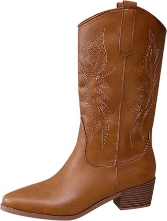 Generic Leather Boot High Boots Pointed Western Cowboy Boots Ladies (Brown, 5.5)