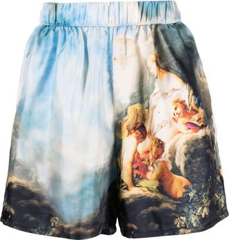 Roberto Cavalli graphic-print silk shorts - women - Silk - 42 - Blue
