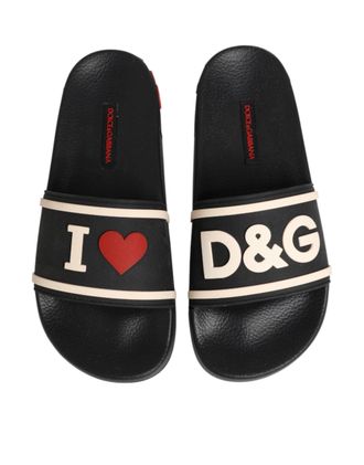 Dolce & Gabbana Womens Black Rubber Slides Sandals Beachwear Shoes