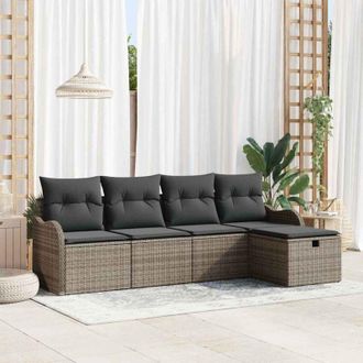 vidaXL Vidaxl - Conjunto De Sof&aacute; De Jard&iacute;n Con Coj&iacute;n 5 Pcs Gris Polirat&aacute;n