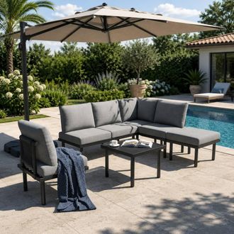 Merax 5-Seater / 6-Seater Garden Corner Sofa Lounge Set with Glass Table in Grey