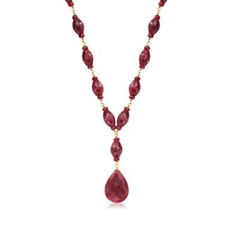 Ross-Simons Ruby Drop Necklace in 18kt Yellow Gold Over Sterling Silver