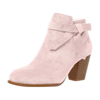 Generic Ankle Boots for Women UK Fashion Suede British Style Low Chunky Heeled Winter Booties Slouchy Comfort Round Close Toe Fall Boots(Pink,10)