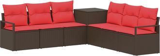 vidaXL Juego De Sof&aacute; 7 Uds. Marr&oacute;n Y Rojo Rat&aacute;n Sint&eacute;tico Y Acero Vidaxl