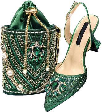 Generic Womens Stiletto High Heel Shoes and Gold Chain Handbag Set Sparkly Rhinestone Big Crystal Decoration