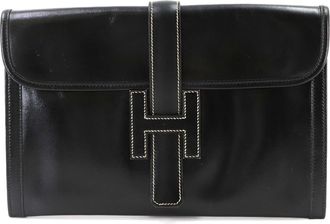 Herm&egrave;s Black Box Calf Leather Clutch Bag (Pre-Owned)