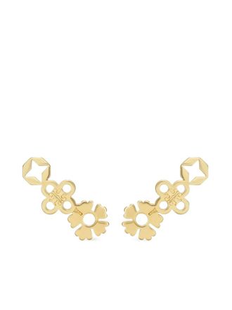 Tory Burch flower-hexagon stud earrings - women - 18kt Gold Plated Brass - One Size