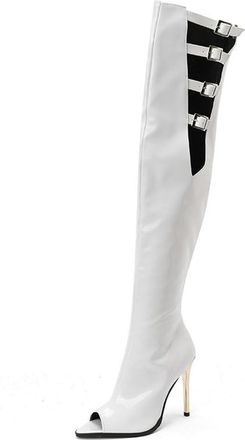 Generic Womens Stiletto Heels Sandals Open Pointed Toe Buckle Strap Side Zipper Pull On Fashion Over The Knee Thigh High Boots (5.5,White)