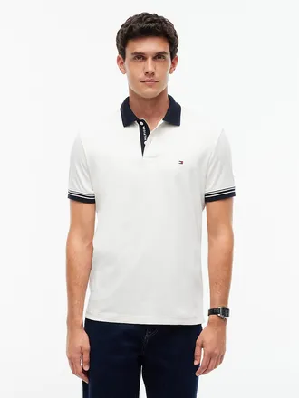 Tommy Hilfiger Mens Regular Fit Tipped Smooth Cotton Polo - Ivory Petal - XXL