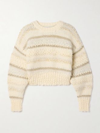 Frame Denim Pullover Cropped In Misto Lana A Righe Metallizzate - Crema